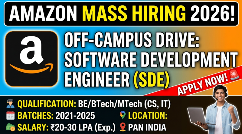 Amazon Mass Hiring 2026: Software Development Engineer (SDE) | Freshers & Up to 2025 Batch | ₹20-30 LPA
