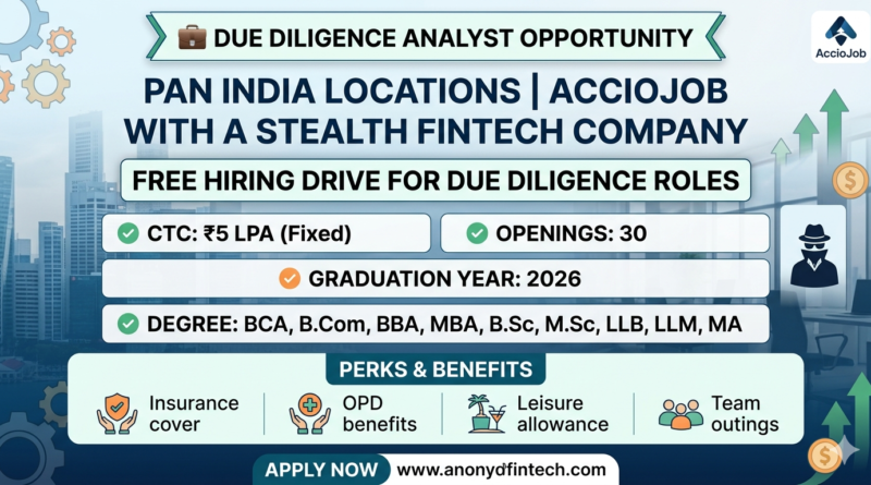 AccioJob Mega Hiring: Due Diligence Analyst (Stealth Fintech) | 2026 Batch Only | ₹5 LPA Fixed