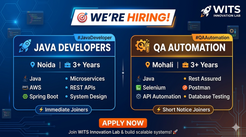 Wits Innovation Lab Hiring: Java Developers & QA Automation Engineers | 3+ Yrs Exp | Immediate Joiners