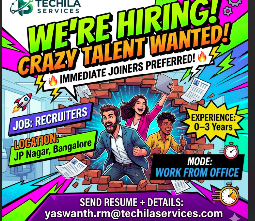 Techila Services Hiring 2026: HR Recruiter | Freshers & Experienced (0-3 Yrs) | JP Nagar Bengaluru