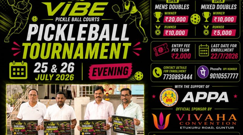 Vibe Pickleball Tournament 2026: Open Doubles | Huge Cash Prizes | Guntur