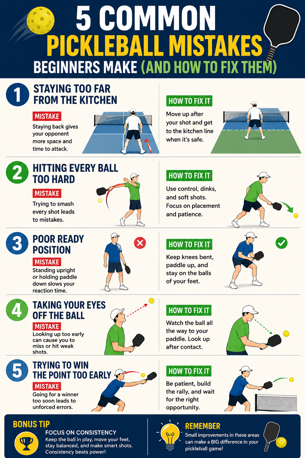 5 Common Pickleball Mistakes Beginners Make (And How to Fix Them)