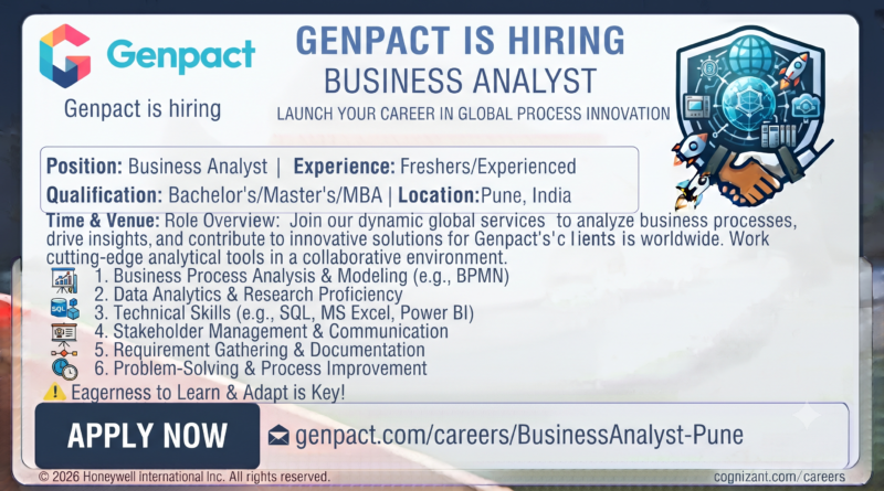 Genpact Recruitment 2026: Business Analyst 4A (Technology Advisory) | Pune (Hybrid)